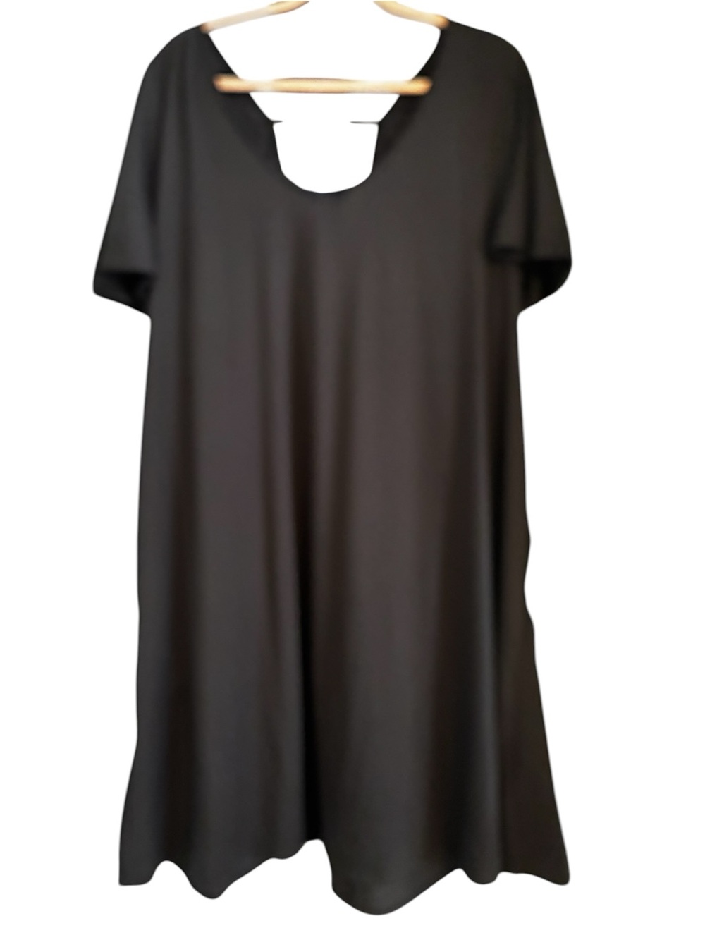 Black Short Sleeve A-Line Dress with Front Cutout
